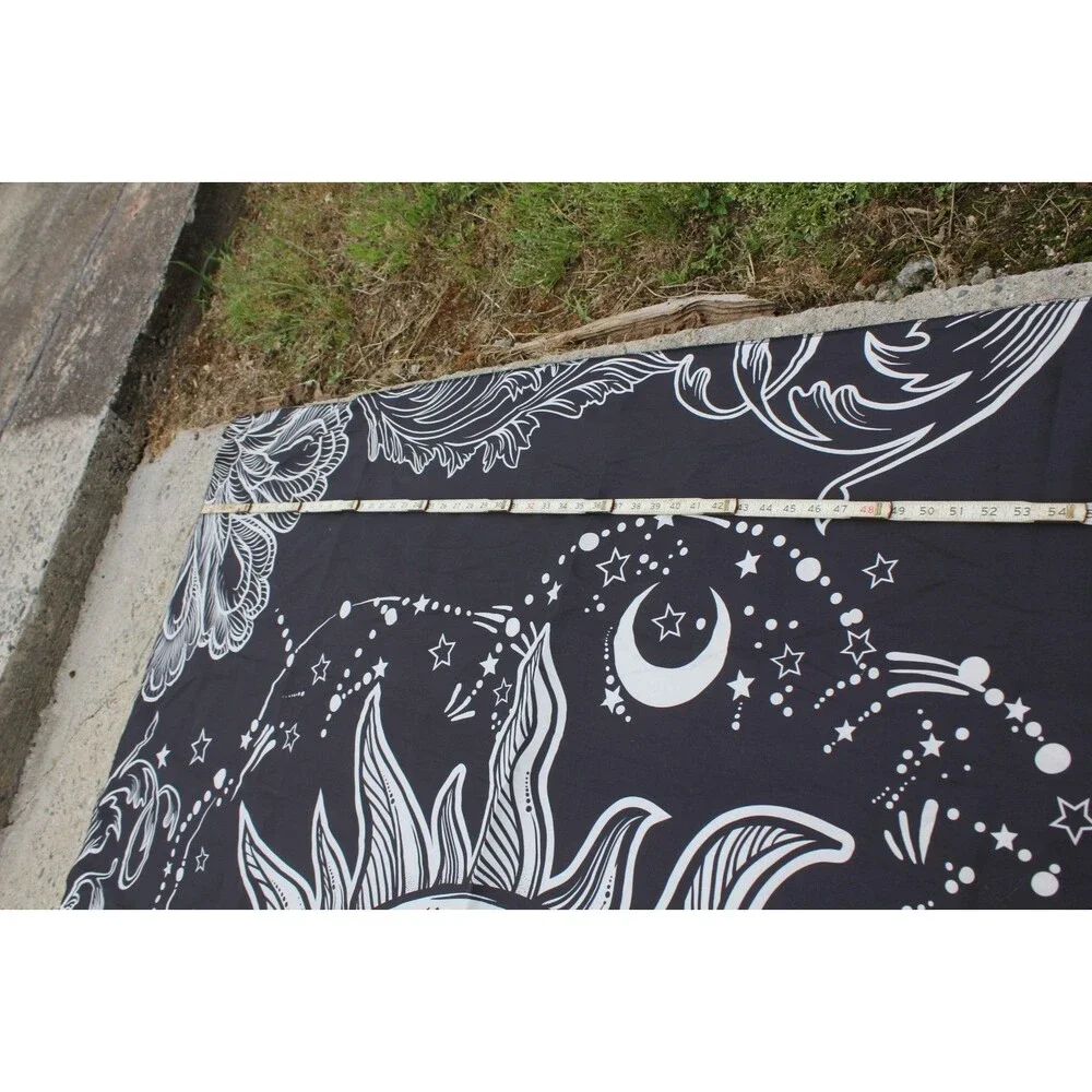 Sun Moon Stars Psychedelic Tapestry Hippie Wall Art Black White 72x92